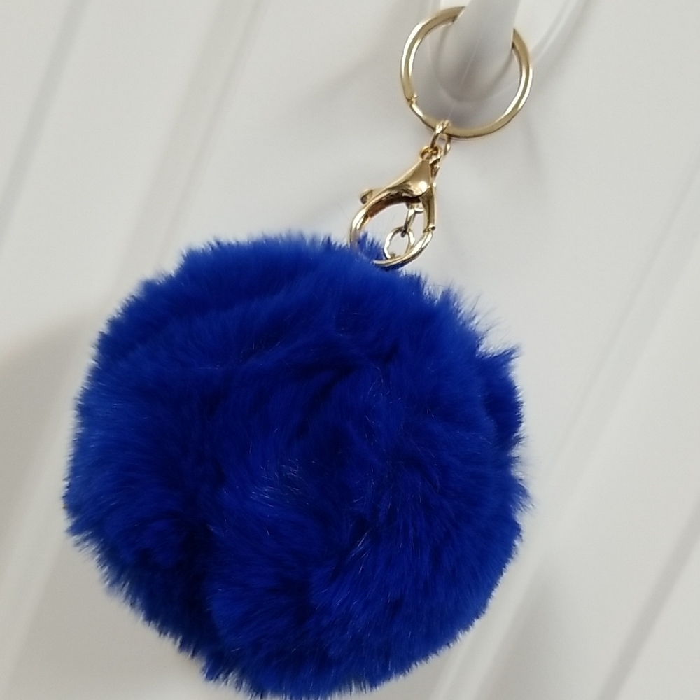 Blue Faux Fur Pom Pom Keychain NWOT